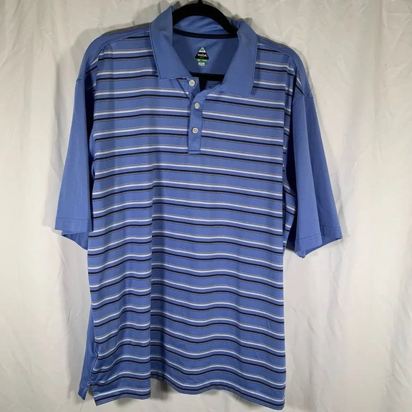 Bolle Golf Men’s XL Blue Striped Polo Short Sleeve Tech Collared Button - Picture 1 of 8